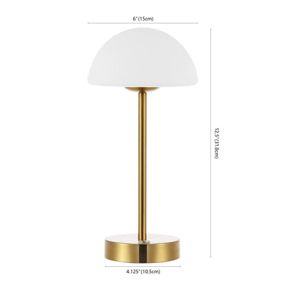 Lampada da tavolo moderna minimalista Carson 12.5 in ferro con LED integrato ricaricabile senza fili, nichel/bianco di JONATHAN Y