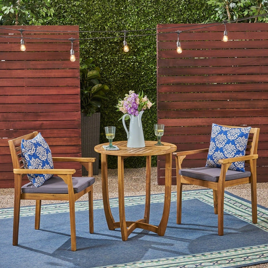 Casa Outdoor Set da bistrot rotondo in legno di acacia da 2 posti con gambe chiuse di Christopher Knight Home