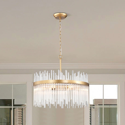 Lampadario Casandra a 5 luci in bronzo lucido con barre in vetro trasparente - Bronzo lucido