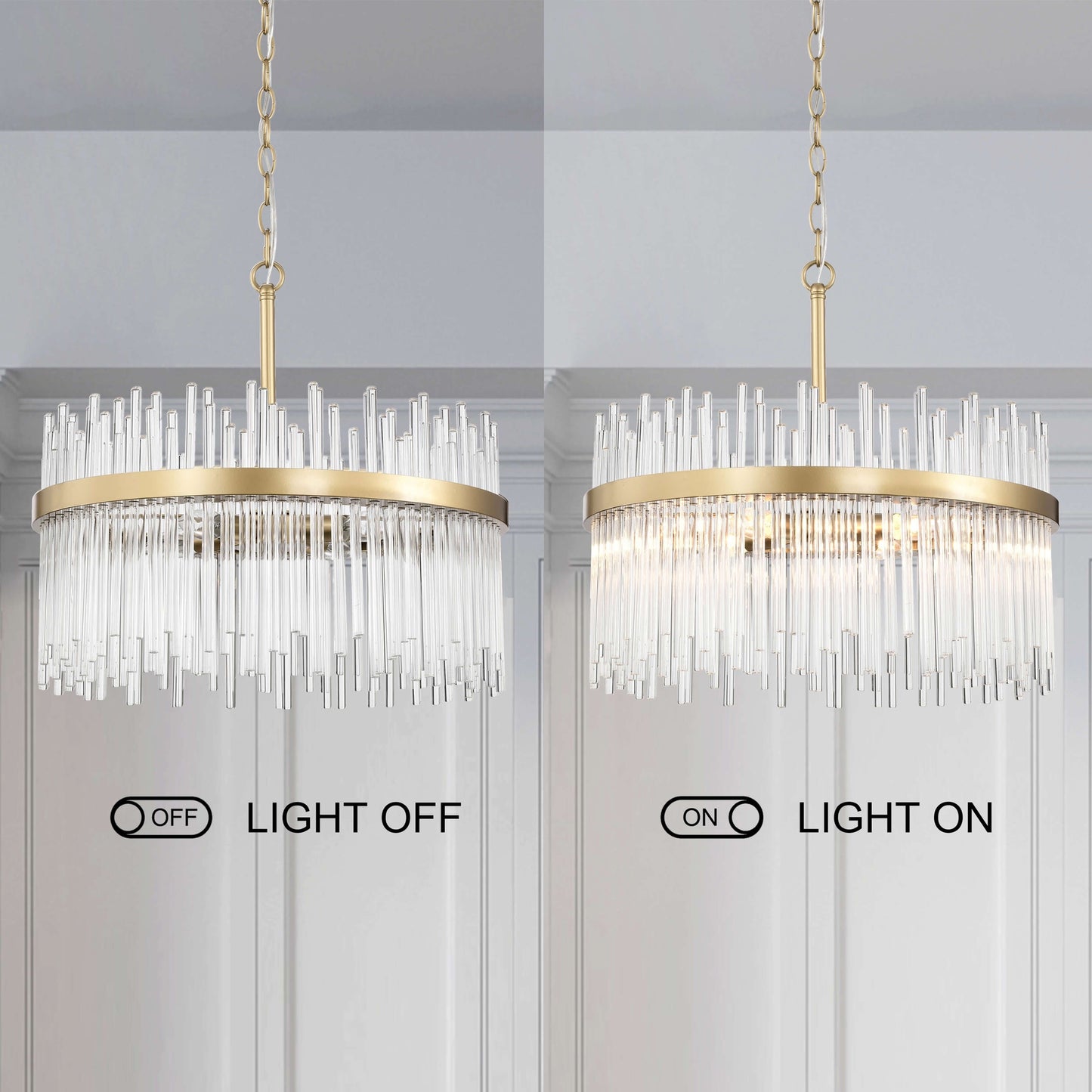 Lampadario Casandra a 5 luci in bronzo lucido con barre in vetro trasparente - Bronzo lucido