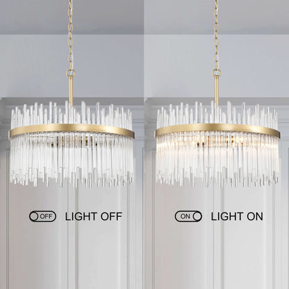 Lampadario Casandra a 5 luci in bronzo lucido con barre in vetro trasparente - Bronzo lucido