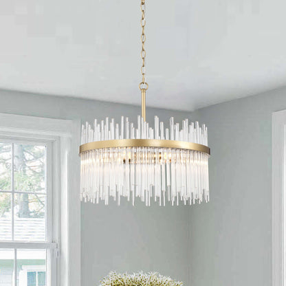 Lampadario Casandra a 5 luci in bronzo lucido con barre in vetro trasparente - Bronzo lucido