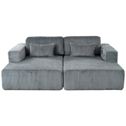 Divano letto Cascade in velluto a coste a 2 pezzi, chaise longue doppia con 2 cuscini