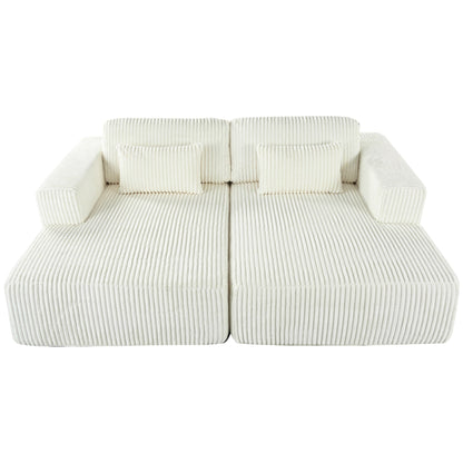 Divano letto Cascade in velluto a coste a 2 pezzi, chaise longue doppia con 2 cuscini