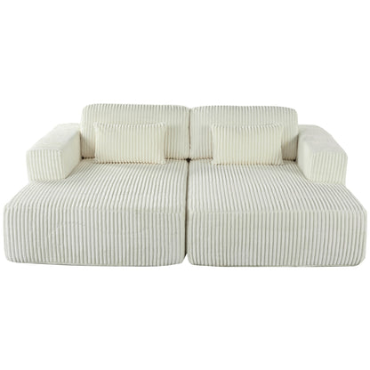 Divano letto Cascade in velluto a coste a 2 pezzi, chaise longue doppia con 2 cuscini