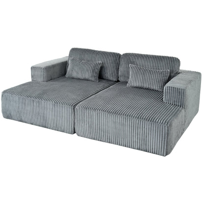 Divano letto Cascade in velluto a coste a 2 pezzi, chaise longue doppia con 2 cuscini