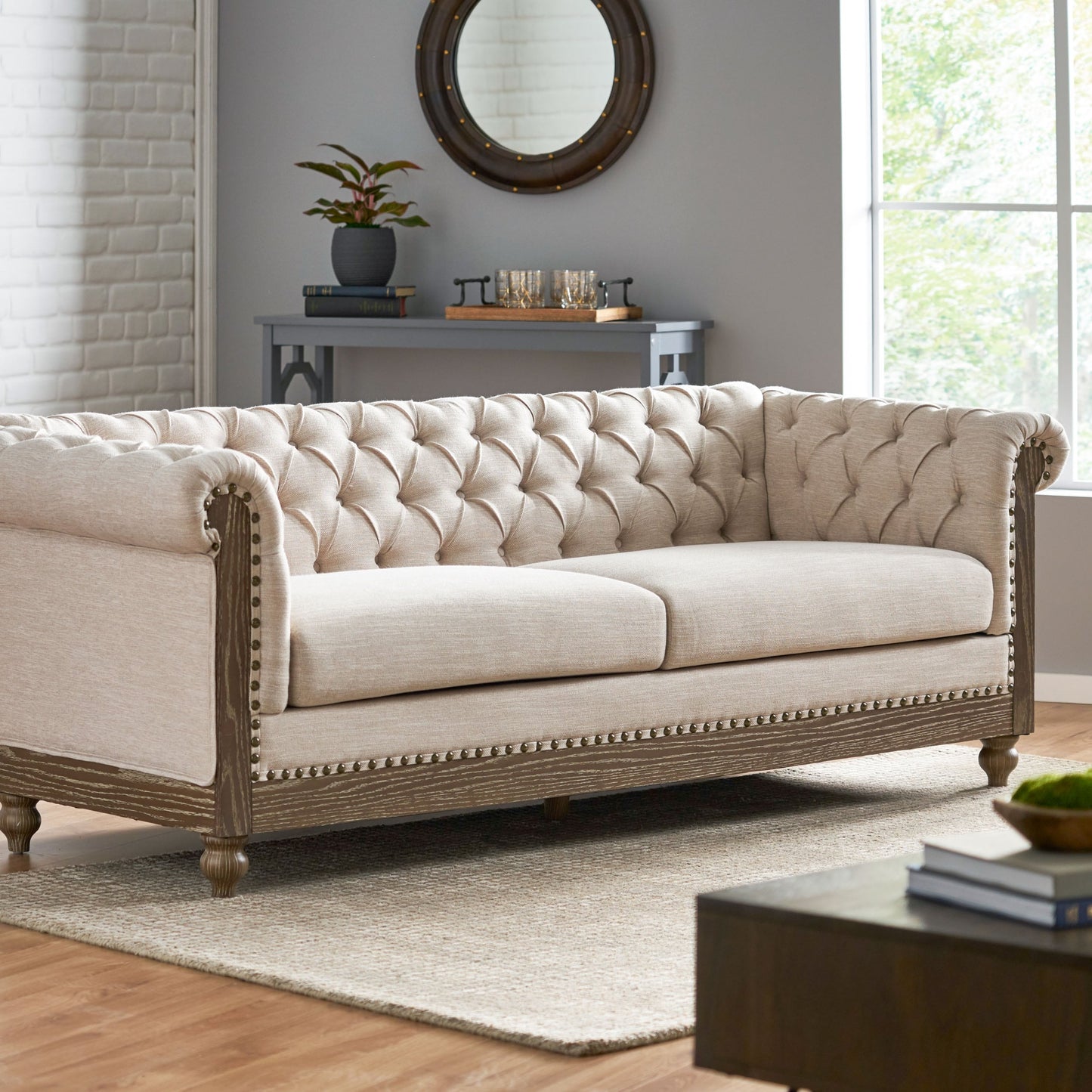 Divano Chesterfield Castalia con finiture a chiodo di Christopher Knight Home - 78,75 L x 33,50 P x 28,00 A