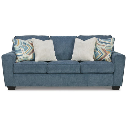 Divano letto Caten, letto matrimoniale, rivestimento in poliestere blu, 87 pollici