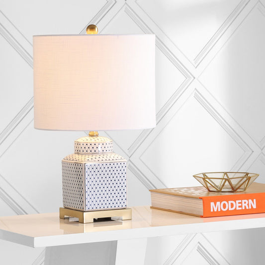 Lampada da tavolo a LED Catherine 21.5 in ceramica/metallo, bianco/blu navy di JONATHAN Y
