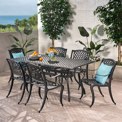 Set da pranzo da esterno in alluminio Cayman da 7 pezzi di Christopher Knight Home