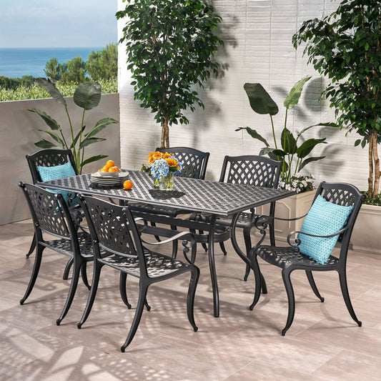 Set da pranzo da esterno in alluminio Cayman da 7 pezzi di Christopher Knight Home