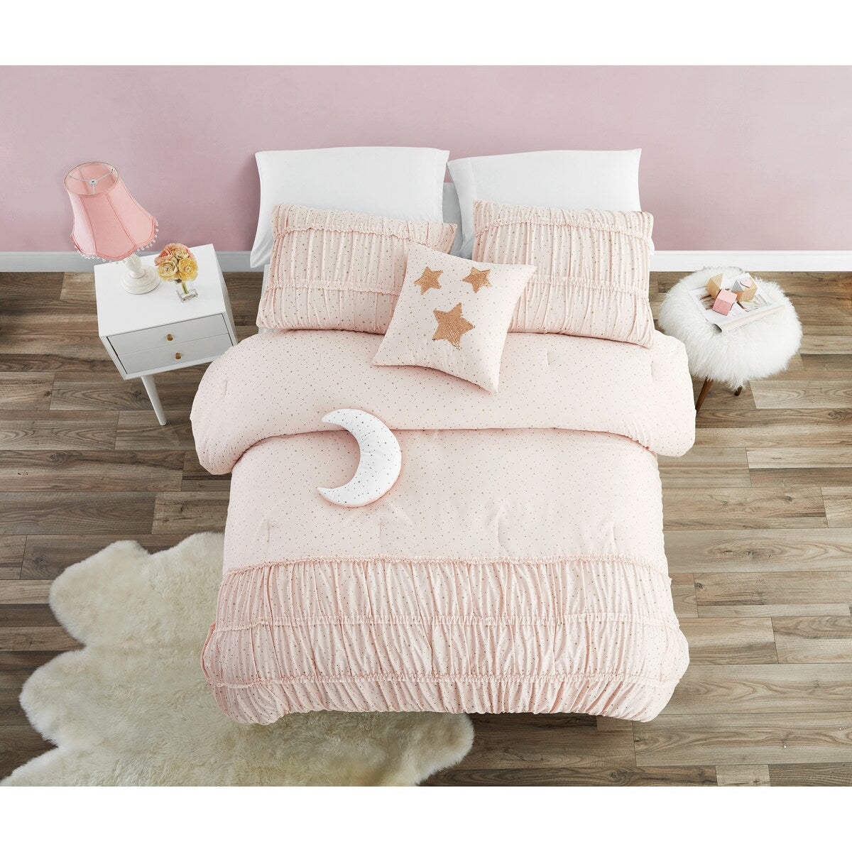 Set copripiumino in microfibra ultra morbida rosa "Celestial Princess" con cuscino a forma di luna