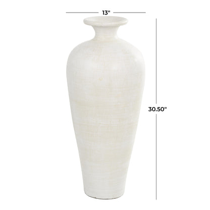 Vaso decorativo da pavimento in ceramica a forma di anfora alta - Bianco - Roche River Decor