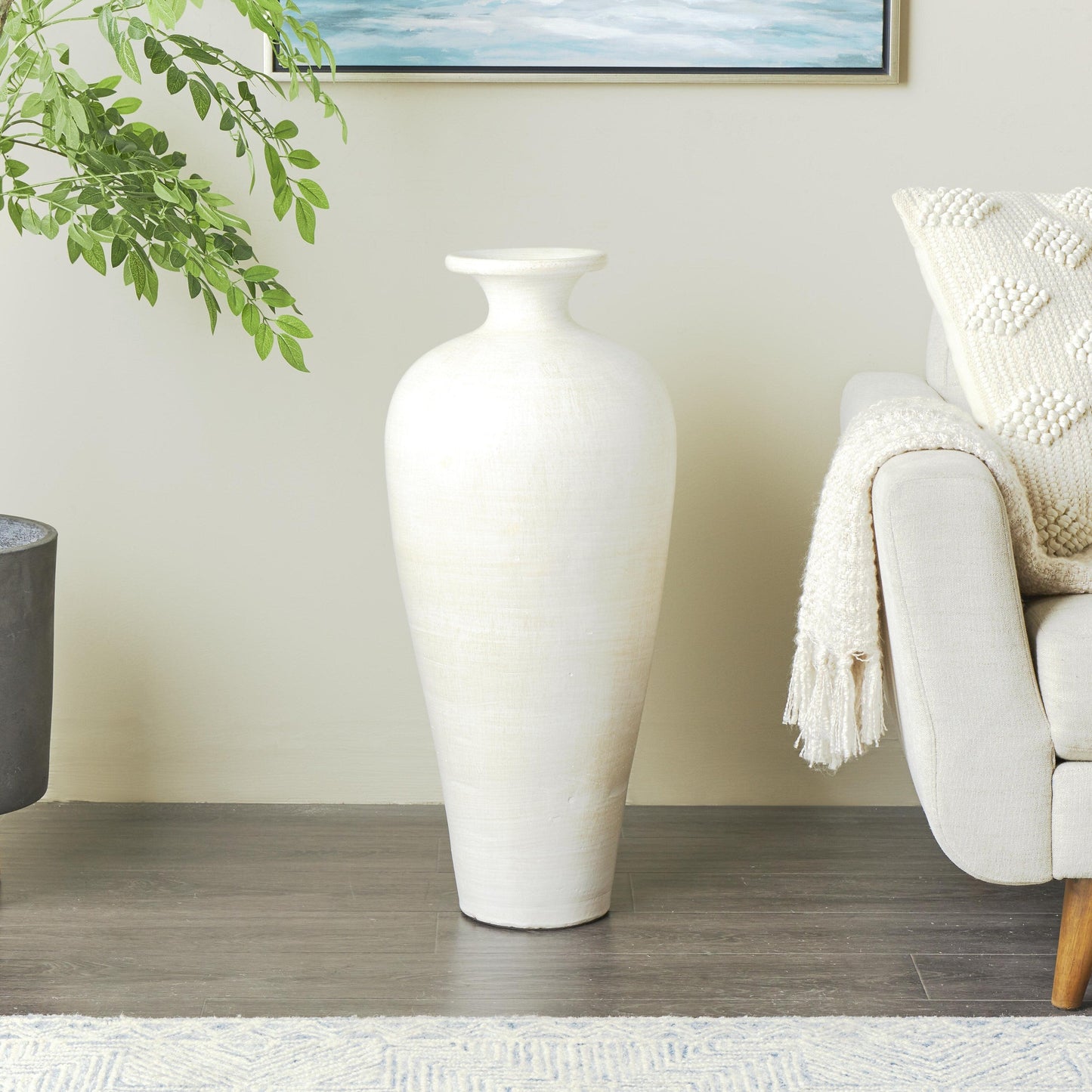 Vaso decorativo da pavimento in ceramica a forma di anfora alta - Bianco - Roche River Decor