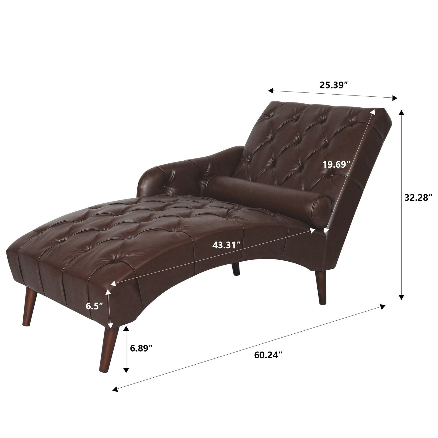 Poltrona chaise longue imbottita per interni, per il tempo libero, con cuscino e gambe in legno massello