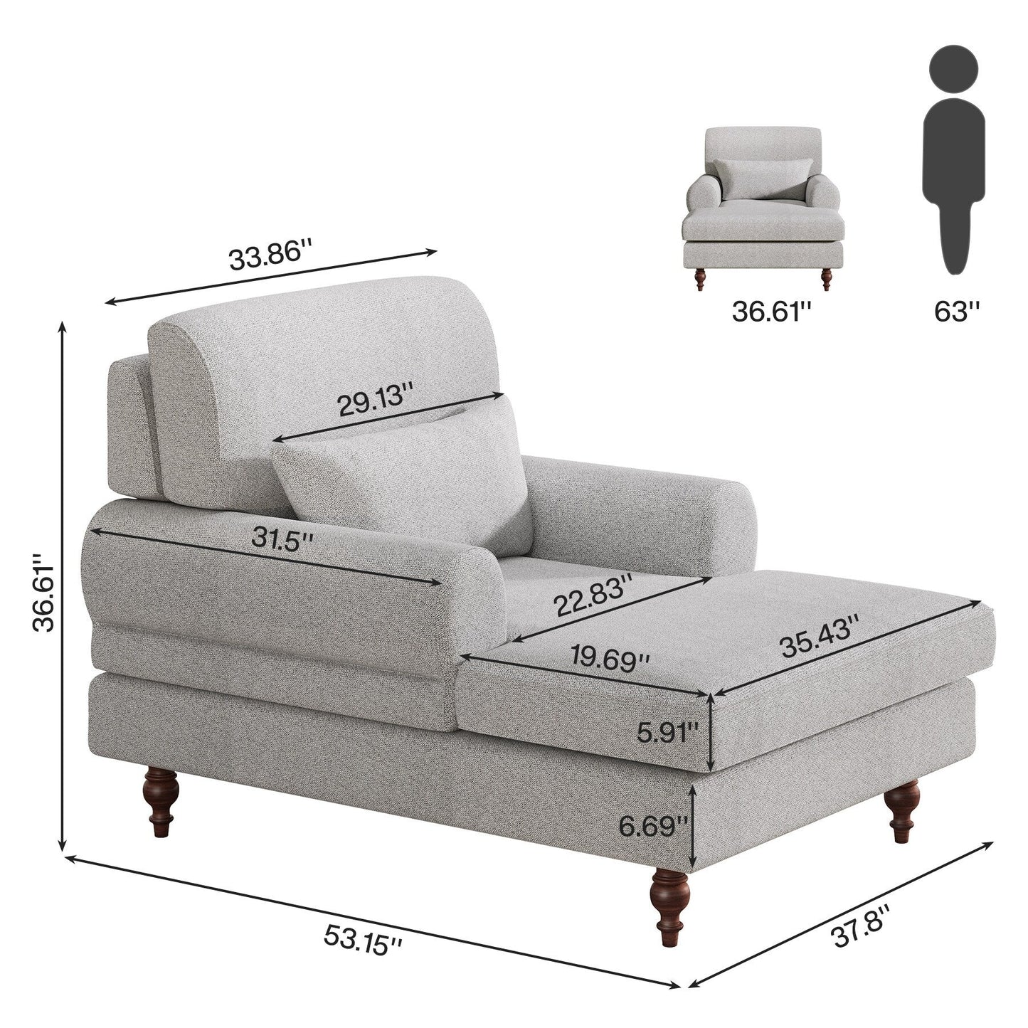 Poltrona chaise longue con schienale regolabile, moderna poltrona oversize comoda per interni