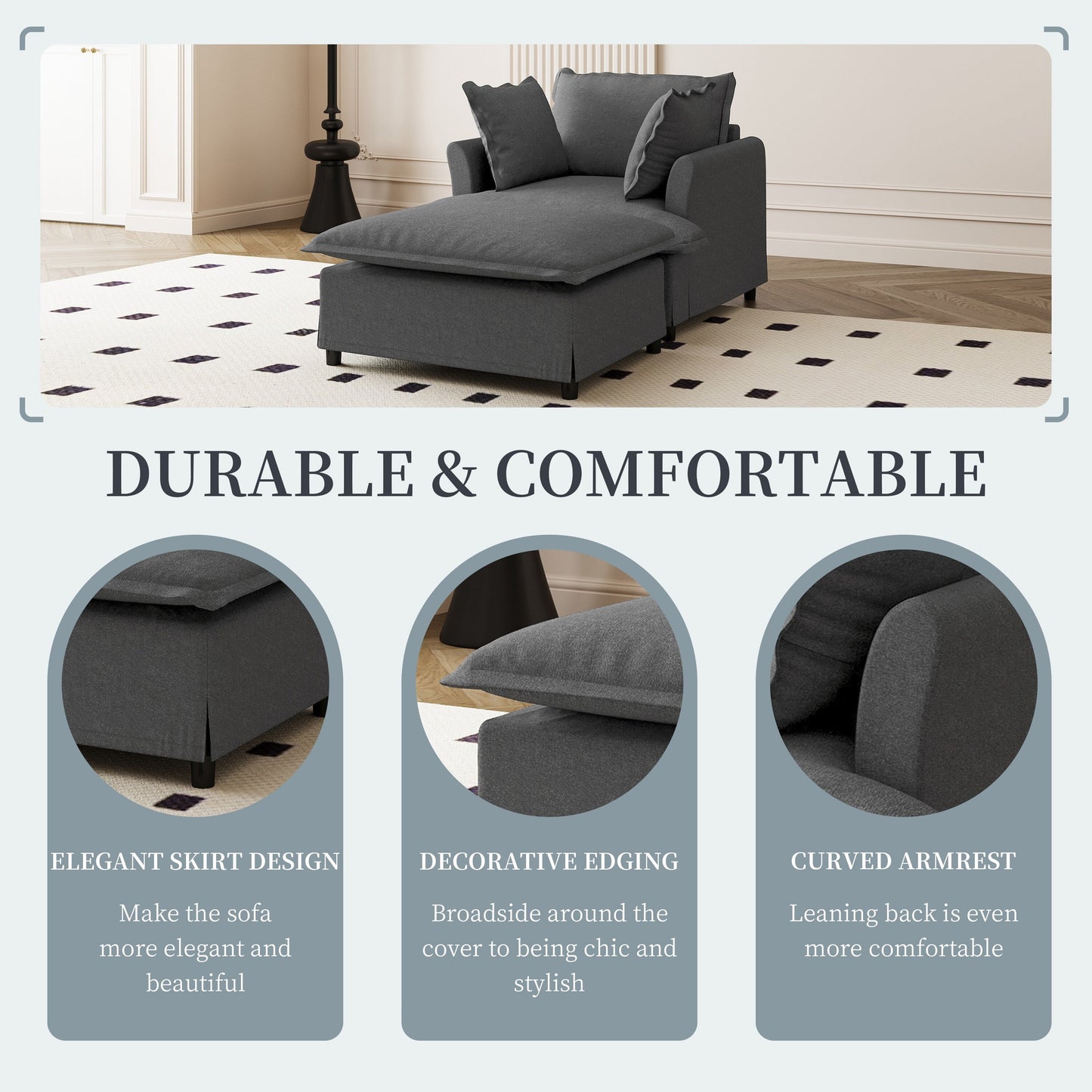 Chaise longue, divano letto singolo in ciniglia con ampia seduta, poltrona letto imbottita con poggiapiedi mobile, set divano da lettura