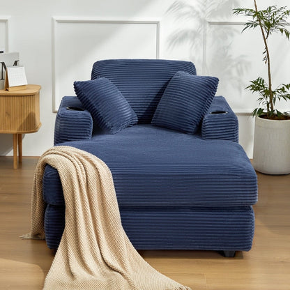 Divano in velluto a coste stile chaise longue con portabicchieri e 3 cuscini per lo schienale - Design reclinabile
