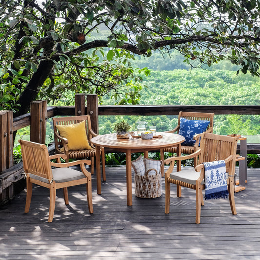 Set da pranzo per patio Cambridge Casual Chara in teak da 5 pezzi con cuscino