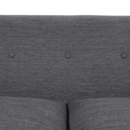 Divano a 3 posti capitonné con bottoni color carbone, gambe in legno e cuscini