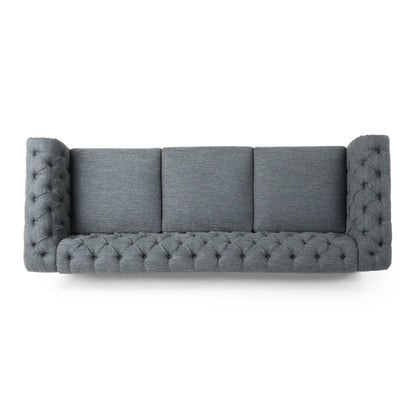 Divano Chesterfield a 3 posti con bottoni capitonné color carbone e gambe in legno