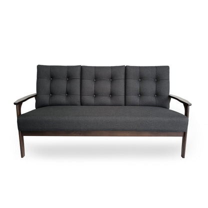 Divano a 3 posti trapuntato con bottoni Mid-Century da 65,5 pollici, grigio antracite, con gambe in legno di gomma, per soggiorno
