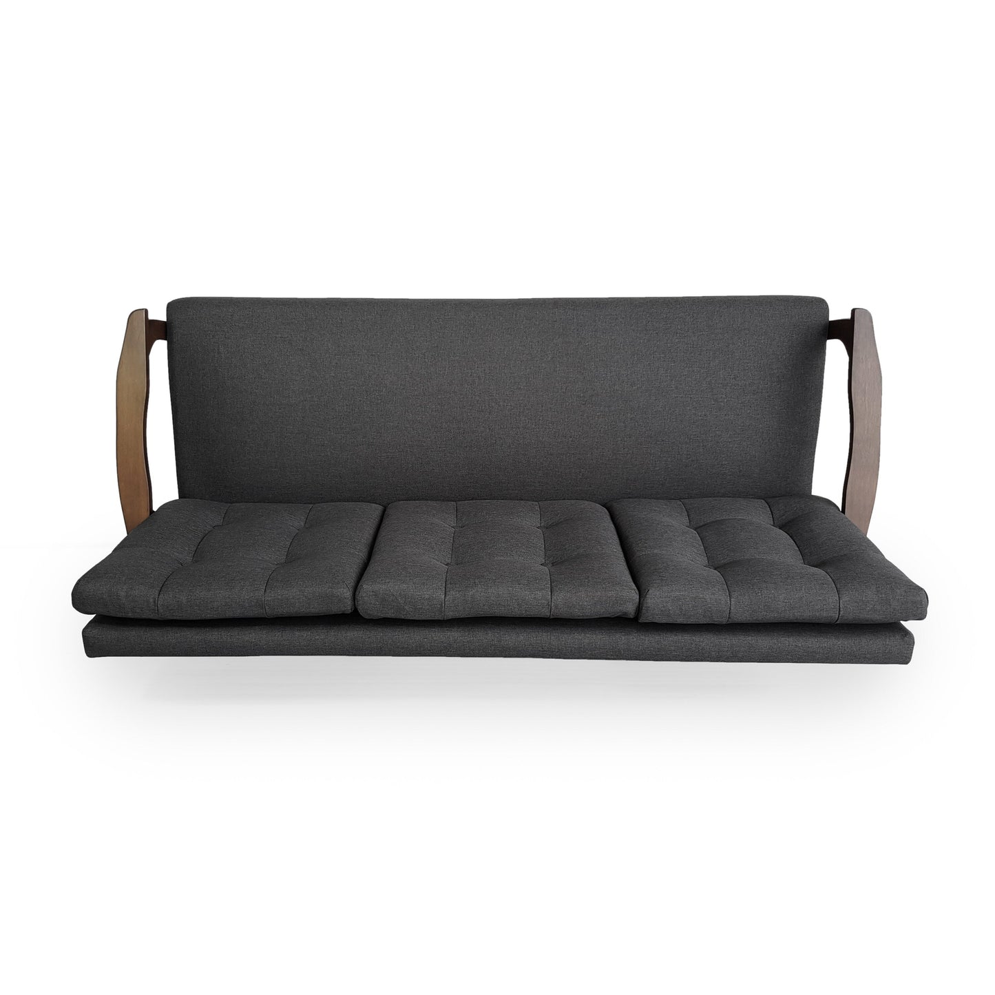 Divano a 3 posti trapuntato con bottoni Mid-Century da 65,5 pollici, grigio antracite, con gambe in legno di gomma, per soggiorno
