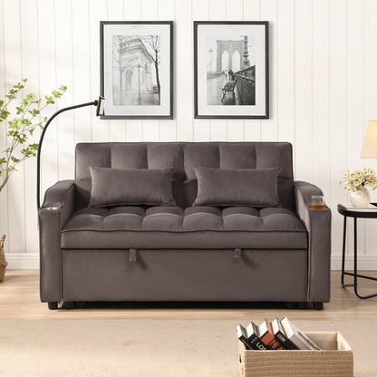 Divano letto futon 3 in 1 convertibile in velluto grigio antracite moderno con schienale reclinabile regolabile e cuscini decorativi