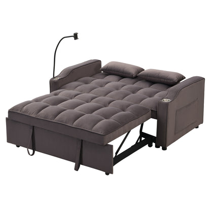 Divano letto futon 3 in 1 convertibile in velluto grigio antracite moderno con schienale reclinabile regolabile e cuscini decorativi