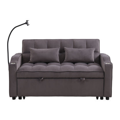 Divano letto futon 3 in 1 convertibile in velluto grigio antracite moderno con schienale reclinabile regolabile e cuscini decorativi