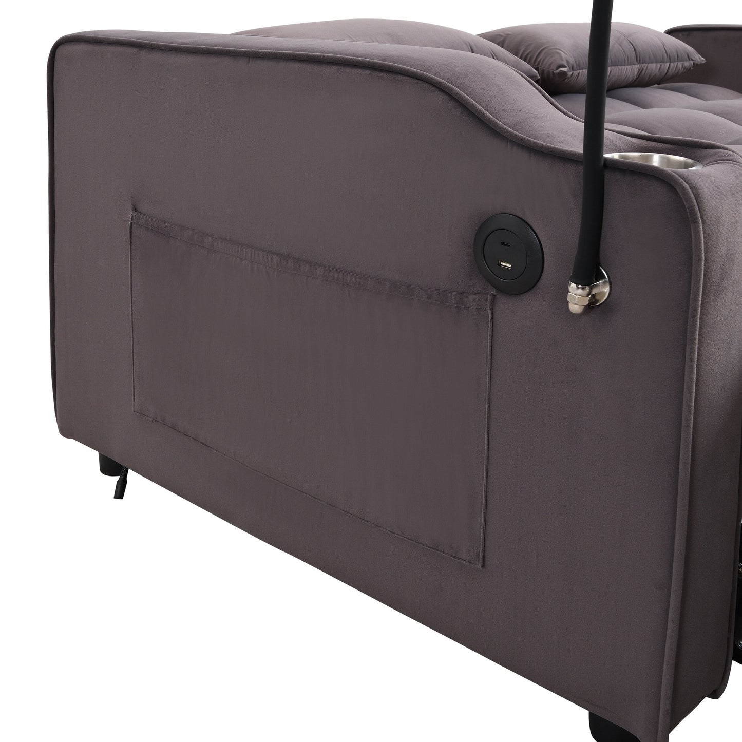 Divano letto futon 3 in 1 convertibile in velluto grigio antracite moderno con schienale reclinabile regolabile e cuscini decorativi