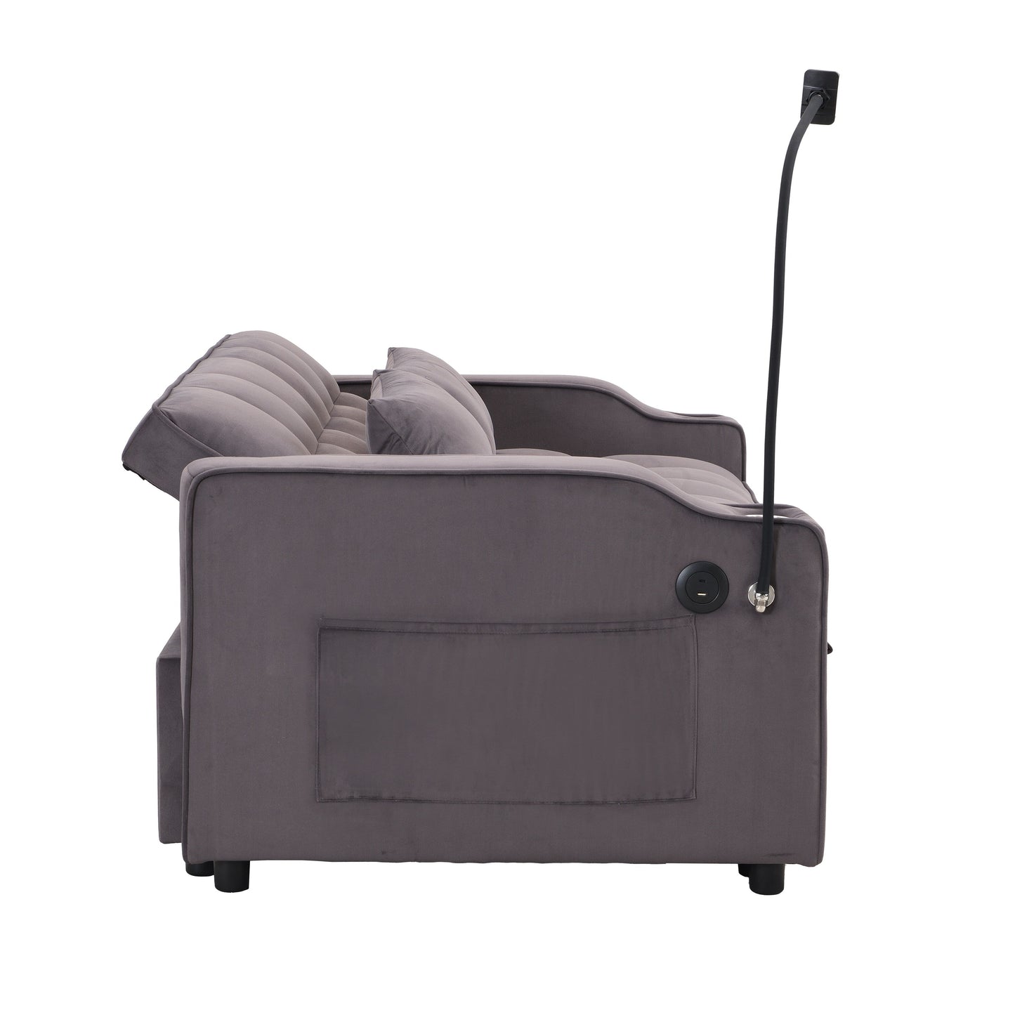 Divano letto futon 3 in 1 convertibile in velluto grigio antracite moderno con schienale reclinabile regolabile e cuscini decorativi