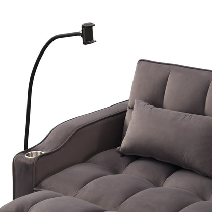 Divano letto in velluto grigio antracite con letto estraibile, schienale regolabile, convertibile, ricarica USB, facile da montare.