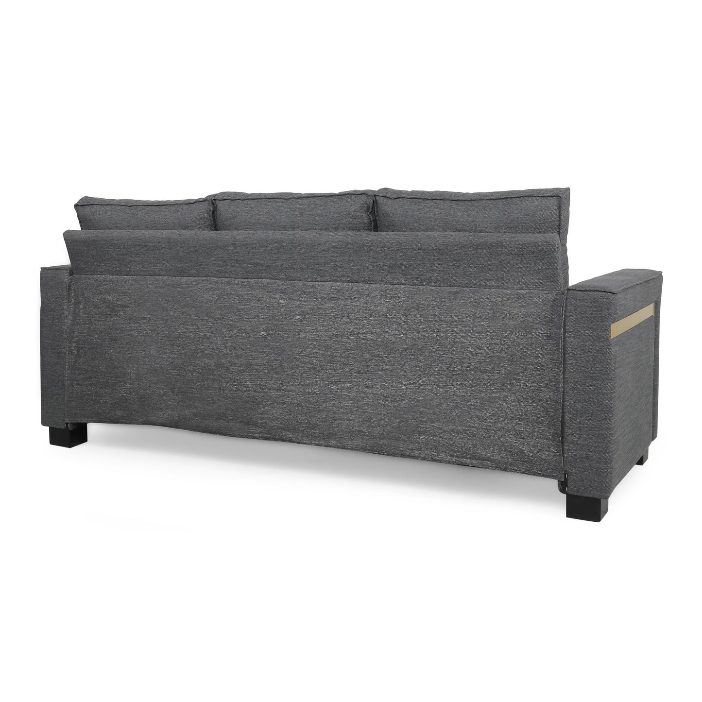 Divano imbottito moderno 80.25 a 3 posti color carbone con cuscini e gambe in legno per soggiorno