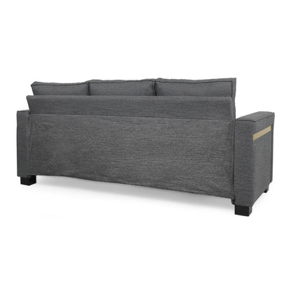 Divano imbottito moderno 80.25 a 3 posti color carbone con cuscini e gambe in legno per soggiorno