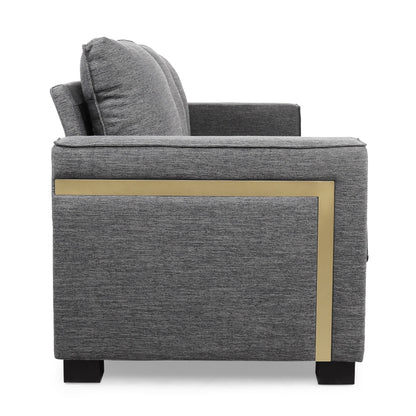 Divano imbottito moderno 80.25 a 3 posti color carbone con cuscini e gambe in legno per soggiorno