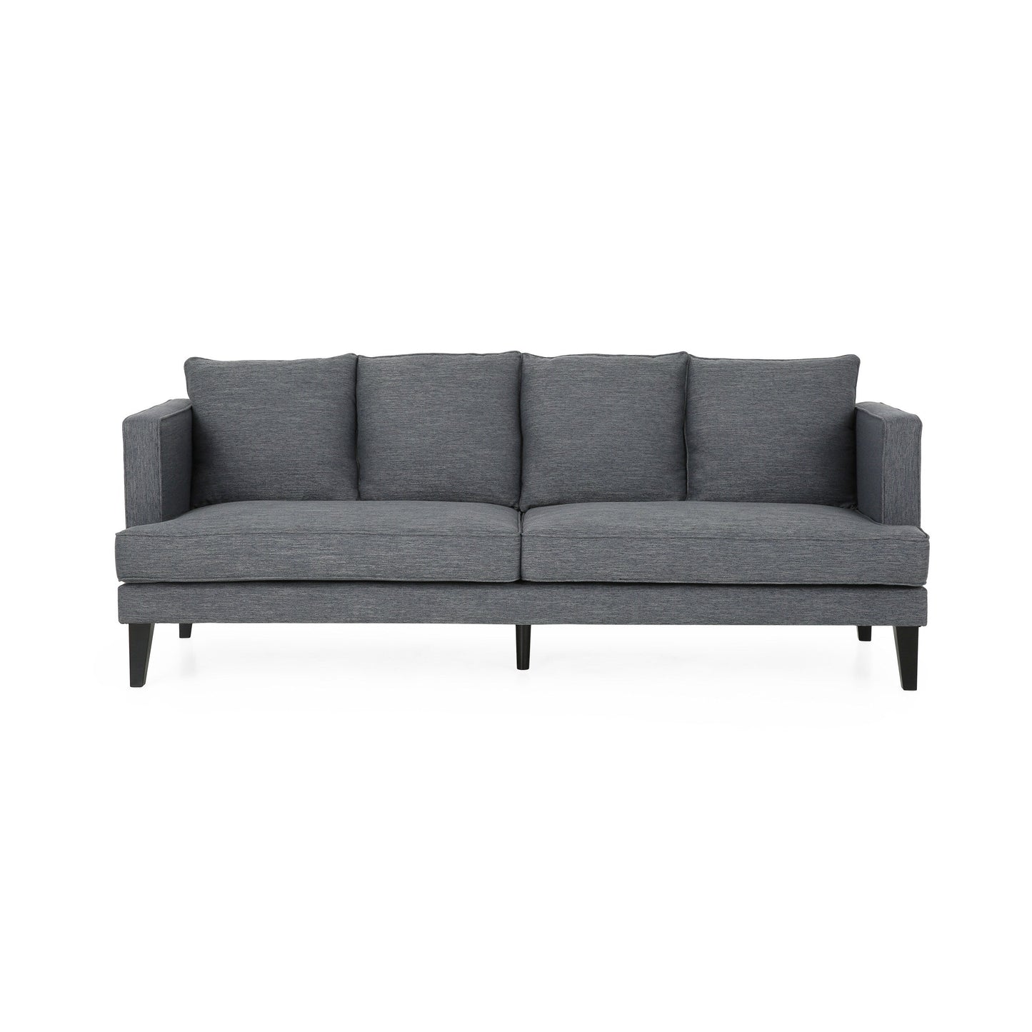 Divano moderno 86 a 3 posti color antracite con gambe in legno e schienale trapuntato per soggiorno