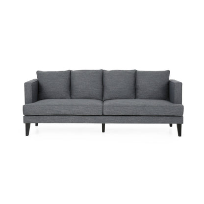 Divano moderno 86 a 3 posti color antracite con gambe in legno e schienale trapuntato per soggiorno