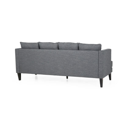 Divano moderno 86 a 3 posti color antracite con gambe in legno e schienale trapuntato per soggiorno