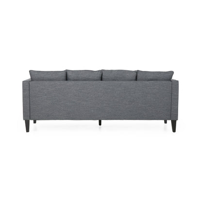 Divano moderno 86 a 3 posti color antracite con gambe in legno e schienale trapuntato per soggiorno