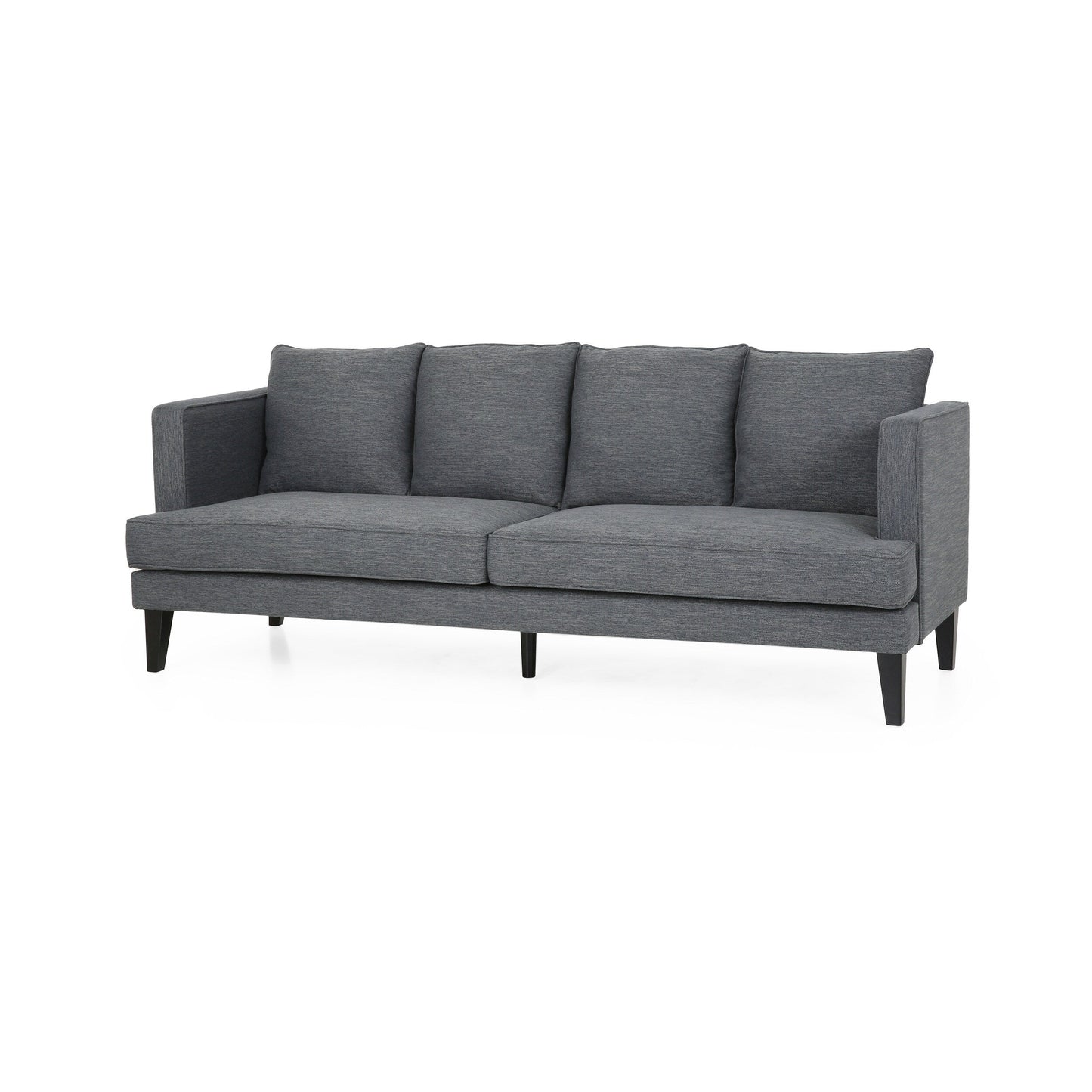 Divano moderno 86 a 3 posti color antracite con gambe in legno e schienale trapuntato per soggiorno