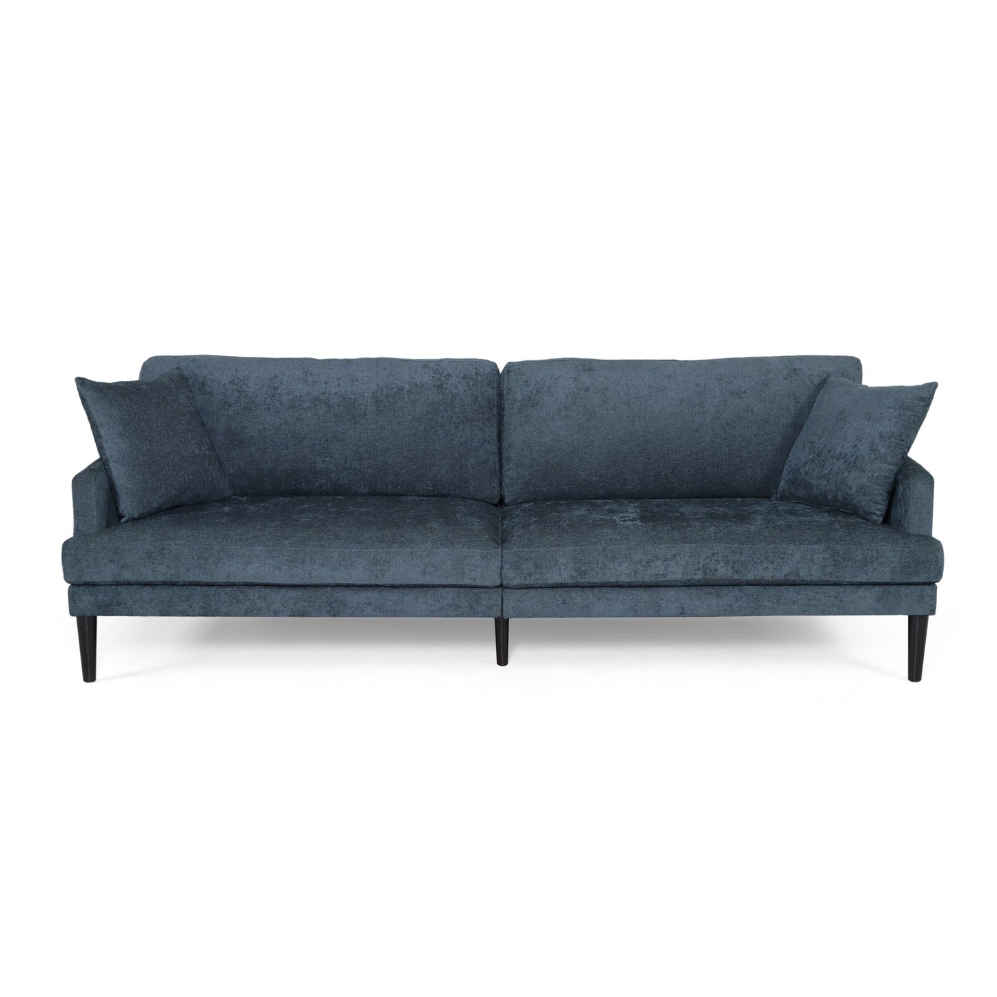 Divano imbottito moderno a 3 posti Charcoal 96.25 con gambe in legno e cuscini decorativi per soggiorno
