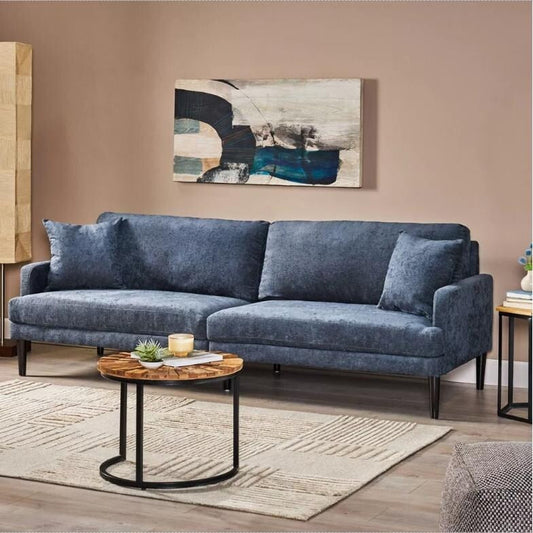 Divano imbottito moderno a 3 posti Charcoal 96.25 con gambe in legno e cuscini decorativi per soggiorno