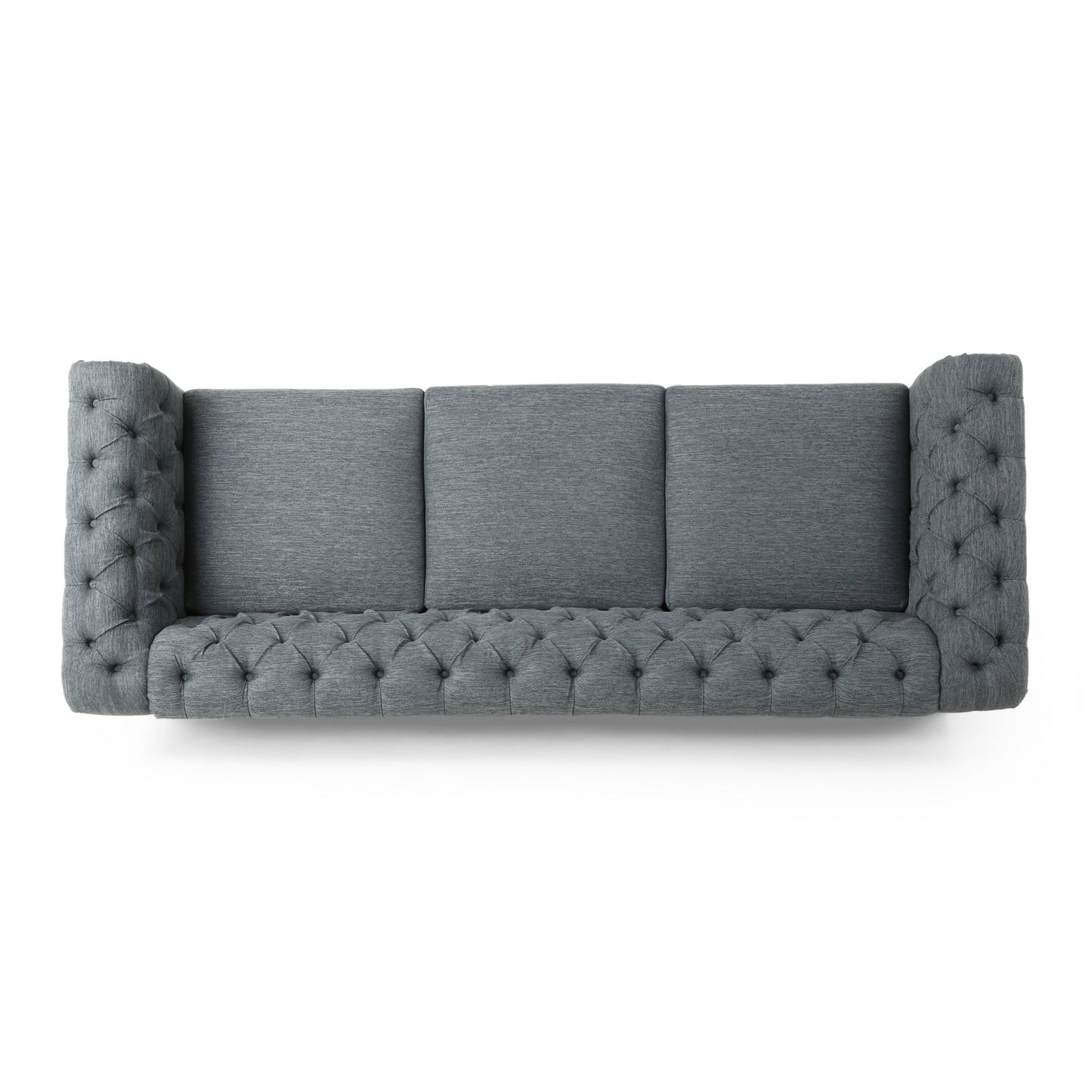 Divano Chesterfield 85.5 in stile retrò color antracite, con bottoni, trapuntato, a 3 posti e gambe in legno, per soggiorno