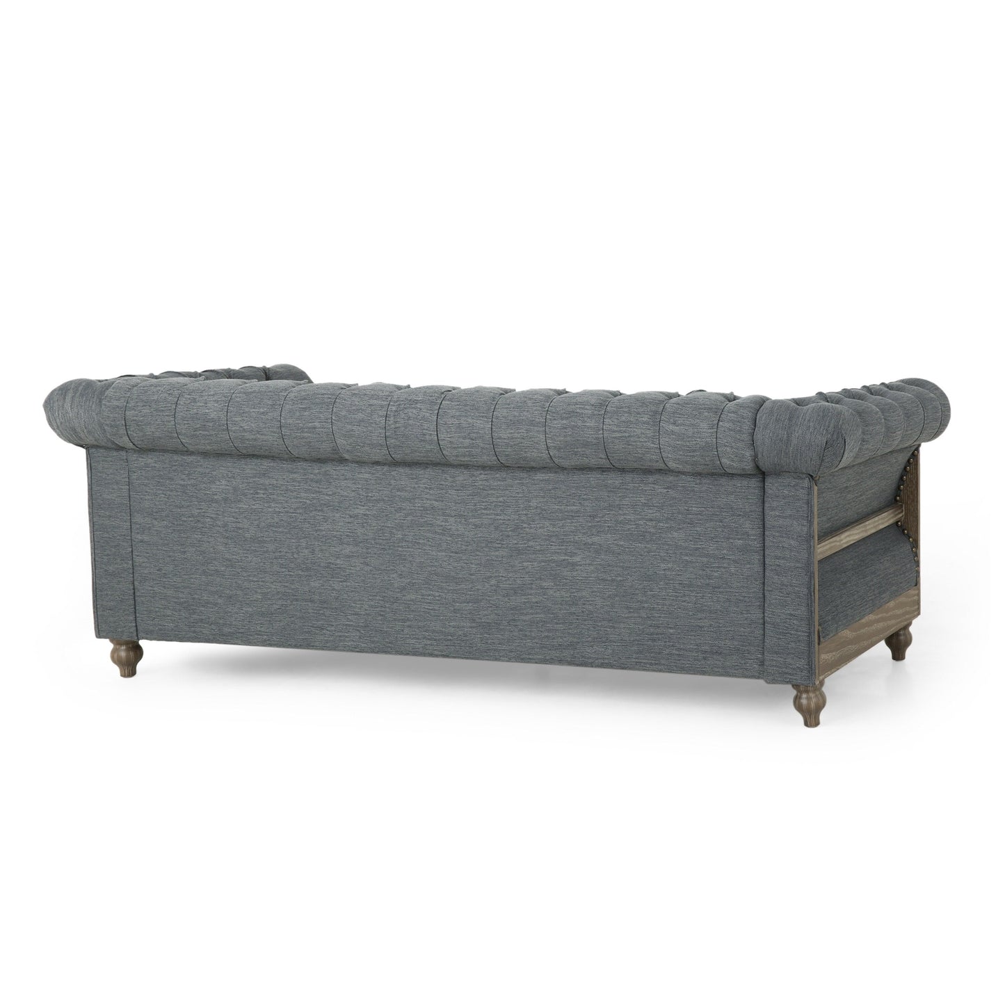 Divano Chesterfield 85.5 in stile retrò color antracite, con bottoni, trapuntato, a 3 posti e gambe in legno, per soggiorno