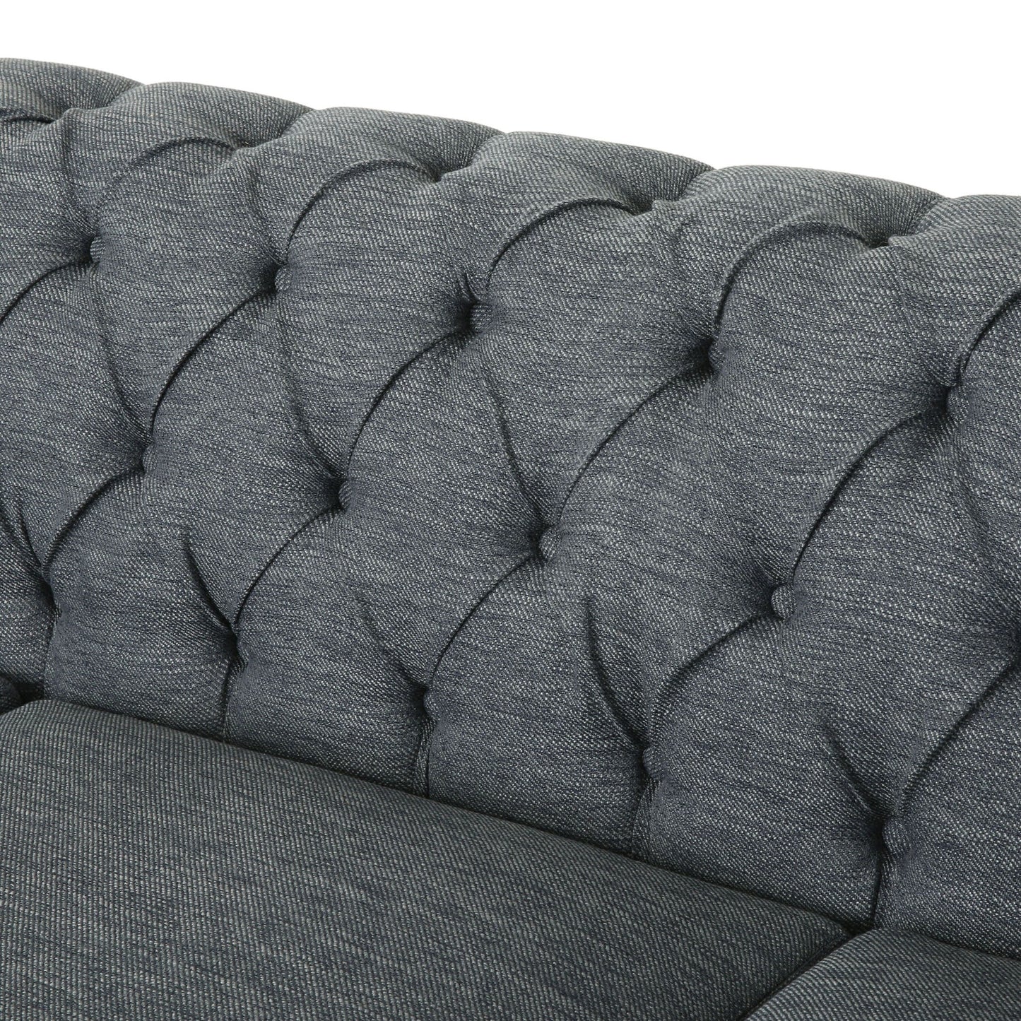 Divano Chesterfield 85.5 in stile retrò color antracite, con bottoni, trapuntato, a 3 posti e gambe in legno, per soggiorno