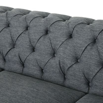 Divano Chesterfield 85.5 in stile retrò color antracite, con bottoni, trapuntato, a 3 posti e gambe in legno, per soggiorno