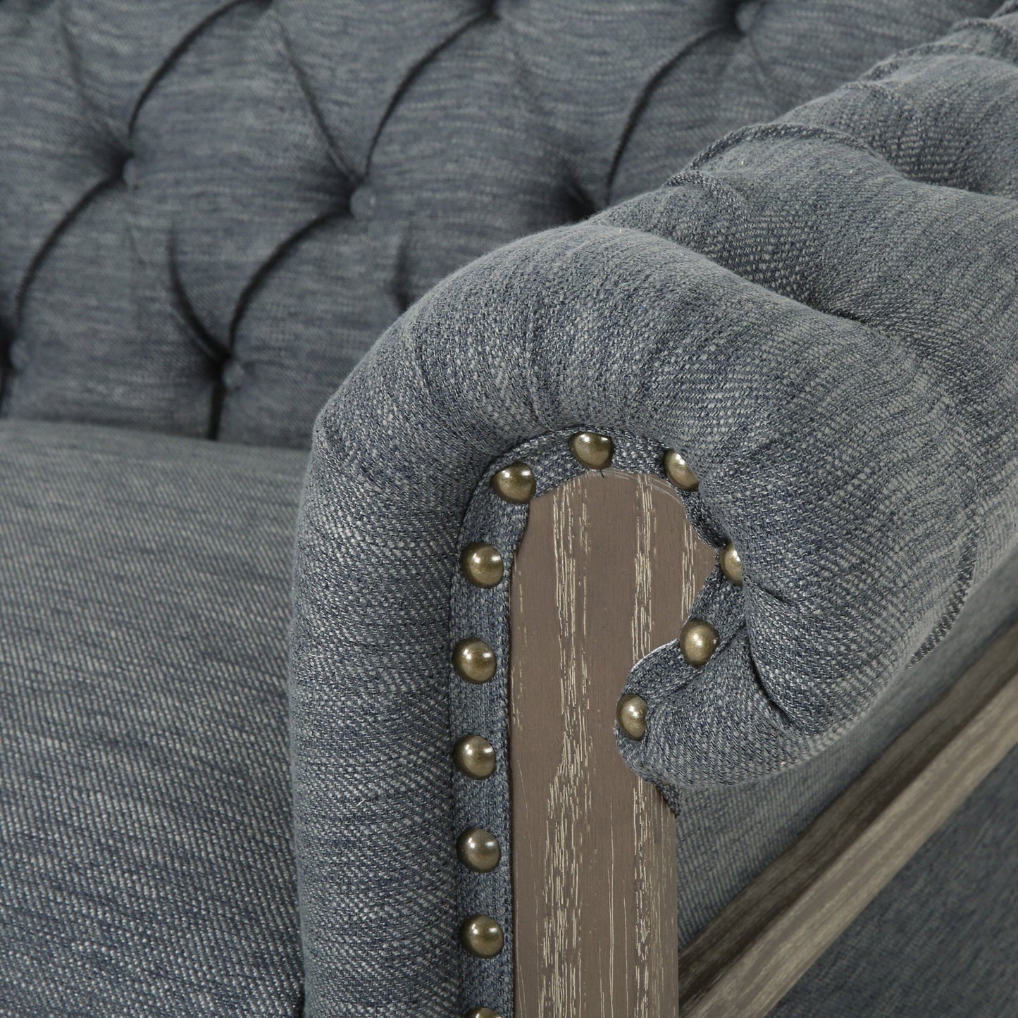 Divano Chesterfield 85.5 in stile retrò color antracite, con bottoni, trapuntato, a 3 posti e gambe in legno, per soggiorno