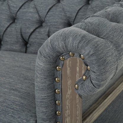 Divano Chesterfield 85.5 in stile retrò color antracite, con bottoni, trapuntato, a 3 posti e gambe in legno, per soggiorno