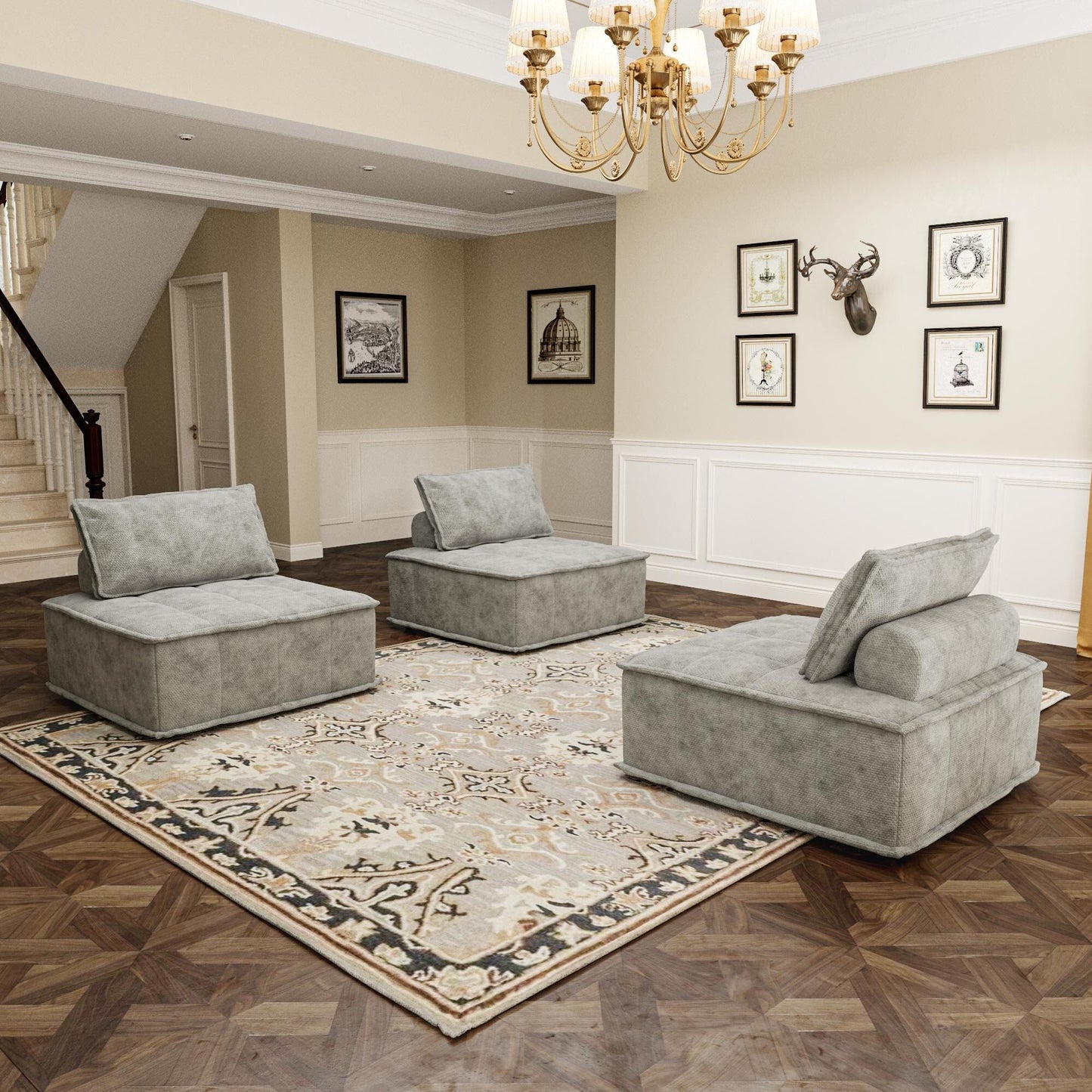 Set di divani modulari Chenille da 3 pezzi